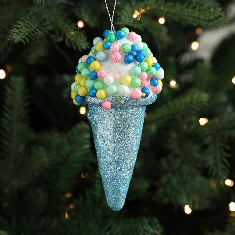 2pcs Cute Artificial Ice Cream Model Small Christmas Tree Hanging Decoration  Home Xmas Decor