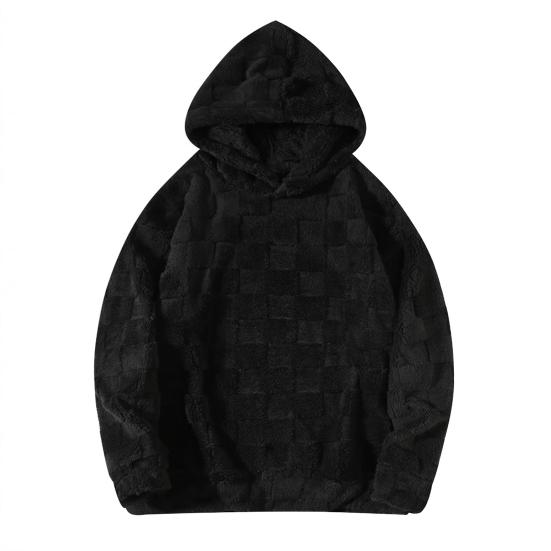 

Осень Зима Мужская Клетчатая Свободная Повседневная Толстовка с Капюшоном Однотонная Толстовка Дышащая Толстая Теплая Плюшевая M чёрный