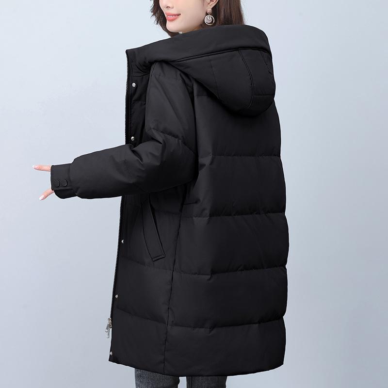 

Женский пуховик средней длины с капюшоном - Мода Зимы 2024, Утепленный и теплый, Стиль для мамы, Наполнитель - белый утиный пух. XL (137-147 jin) чёрный