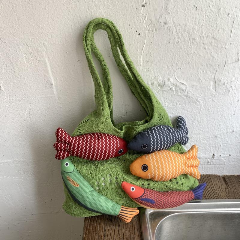 Niche design sense bag women's knitted wool woven bag splicing vacation leisure portable shoulder tote bag