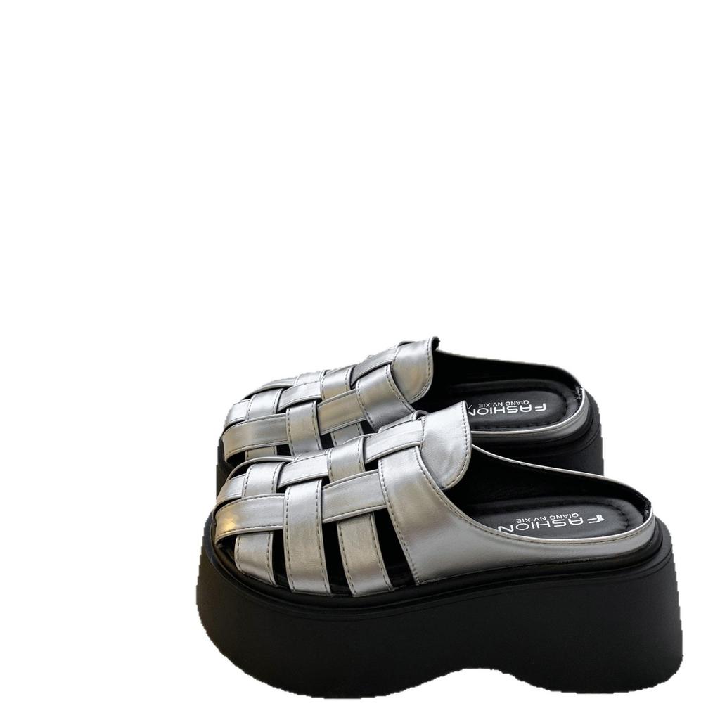 Thick Bottom Heightening Bag Head Half Slippers Women's Summer Wear New Summer Fashion Hollow Muffin Beach Cool Slippers