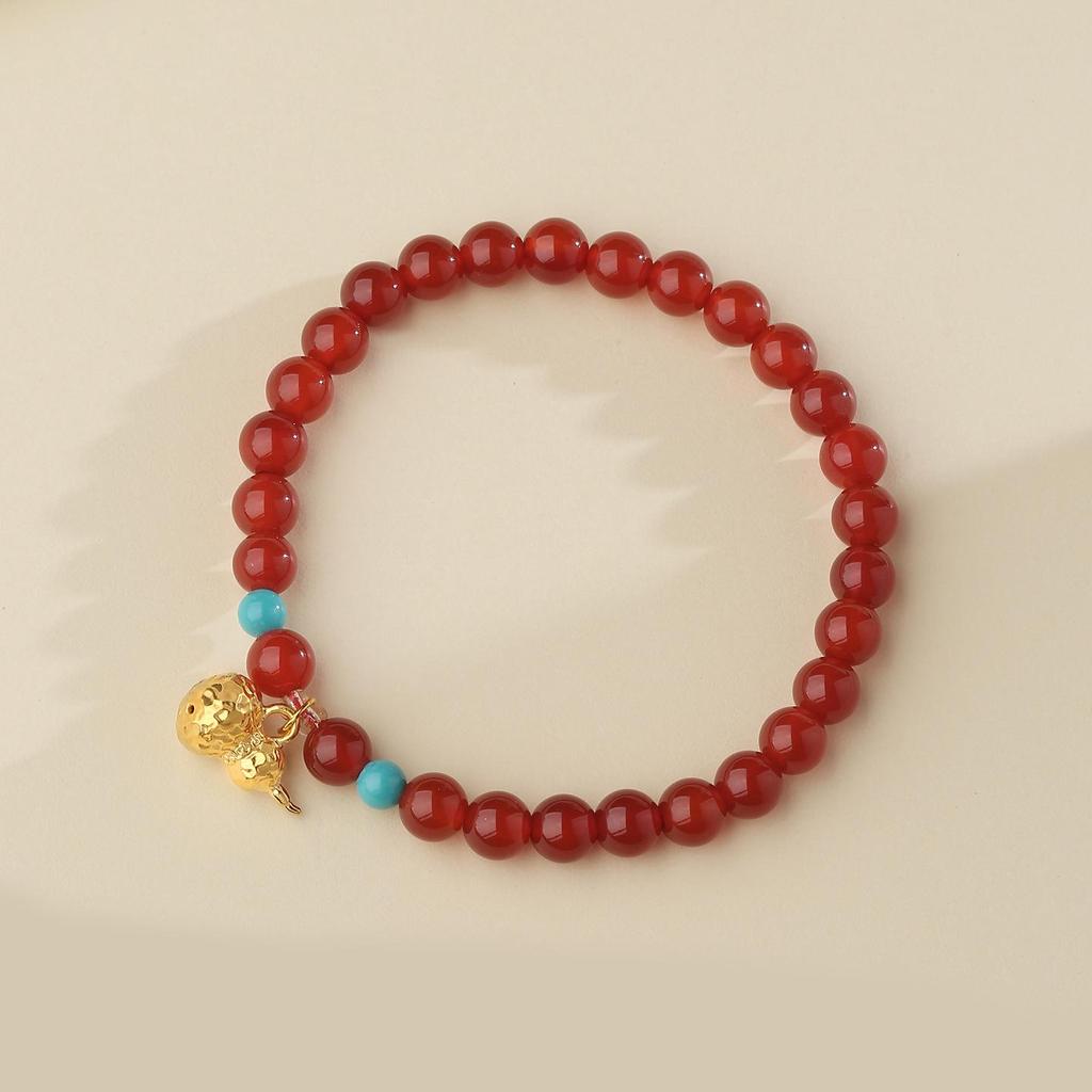 Genuine Hongyun Fulu Red Agate Gourd Bracelet - Original Design Hand String Gift