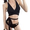 [Clove Cube] Double Cross Bikini Women's Swimsuit, Sexy, Simple, Ribbon, Black, Chic, with Pads (M Medium)