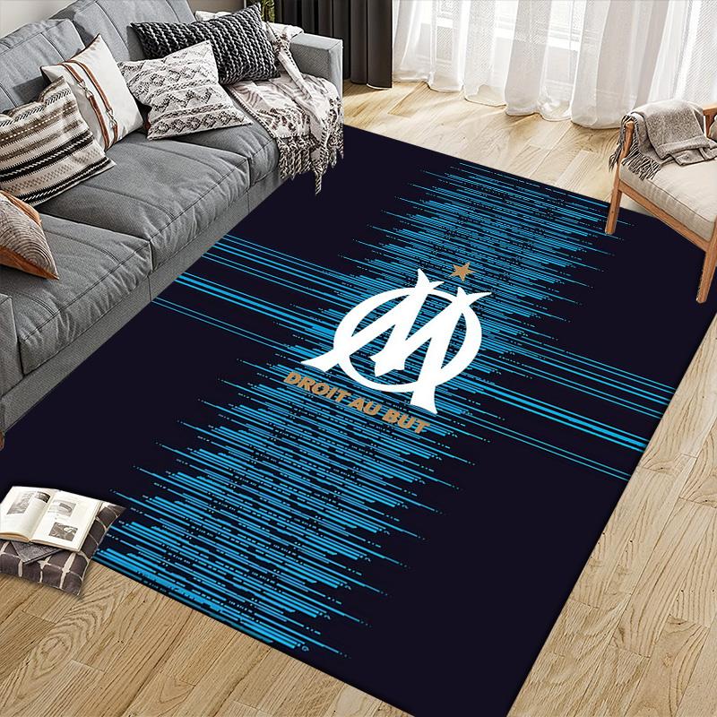 Olympique De Marseille Flannel Pattern Square Carpet,Area Rug,Carpet Rug for Living Room Bedroom Sofa Playroom Decor,Non-slip Floor Mat