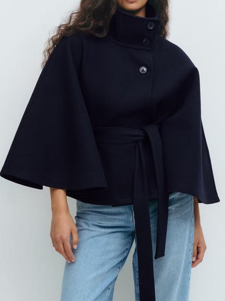 Damen Herbst Winter Neuer Stil Einfarbige Umhang Stehkragen Knopfleiste Weste Windjacke Jacke