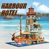 Creative Harbour Hotel Old Fishing House Ship Model Building Blocks Street View Lighthouse Houseboat With Light Mini Bricks Toys