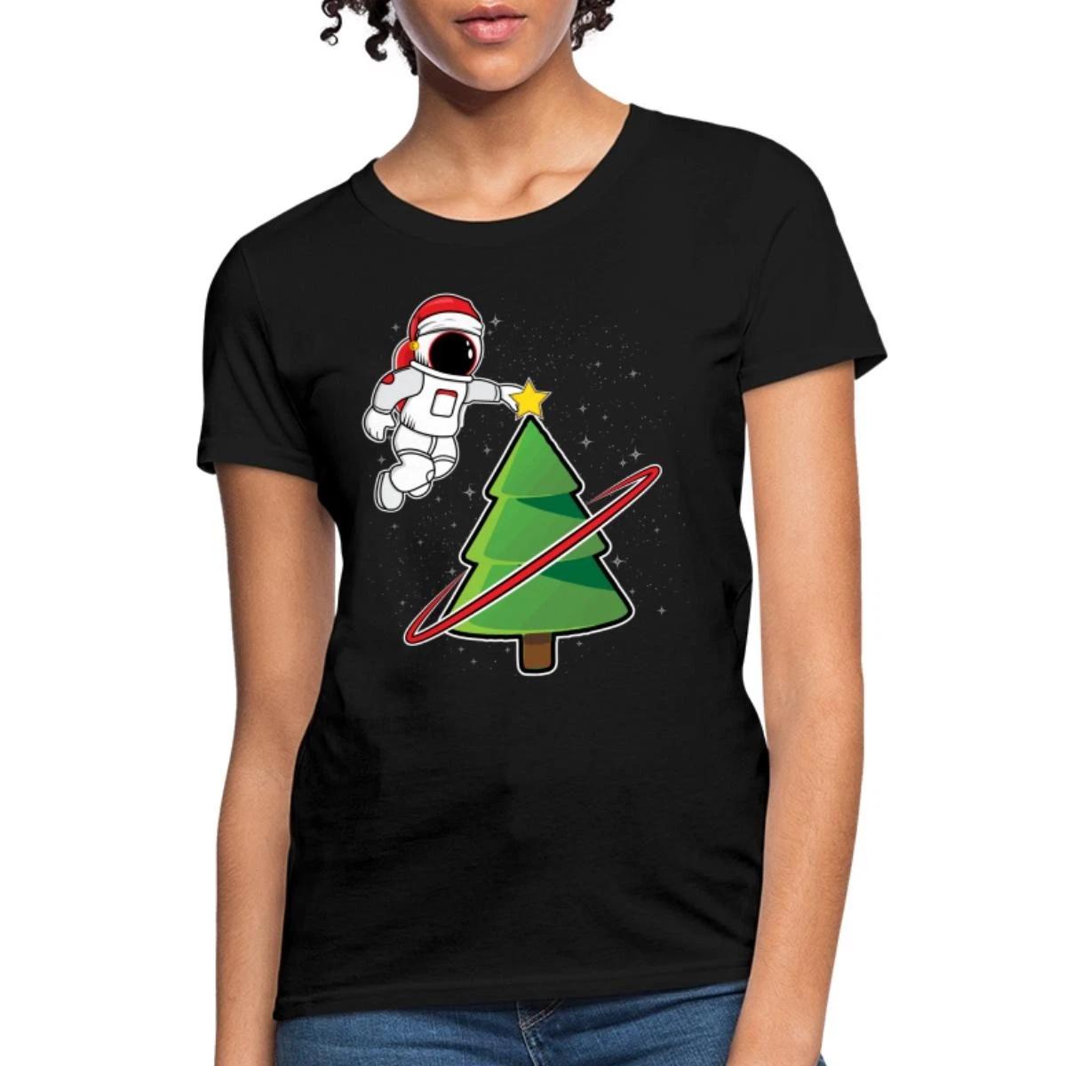 Astronaut Decorating Christmas Tree Space Design Women s T-Shirt XXXL