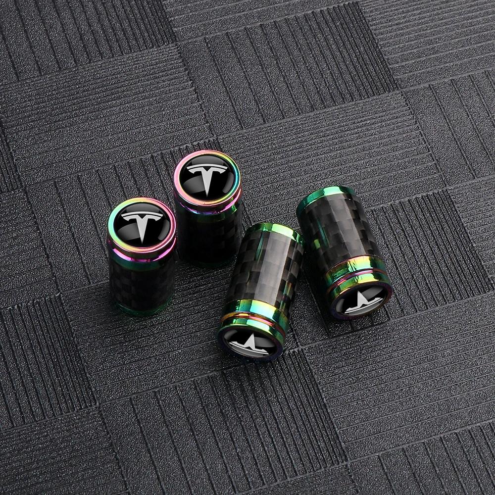 Car Sticker Tesla 4Pcs Car Carbon Fiber Wheel Tire Valve Caps Stem Case For Tesla Model 3 Model S X Roadster SpaceX Cybertruck C