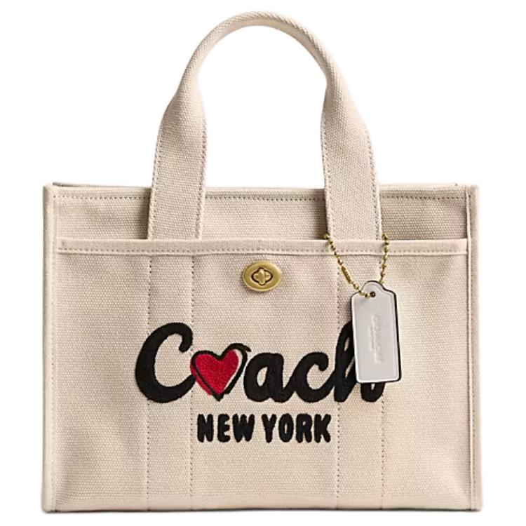 COACH Limited Edition Cargo 26 Brand Logo Practical Versatile Heart Pattern Fabric Tote Bag Shopping Bag Shoulder Crossbody Handbag Medium CBR79-B4CAH