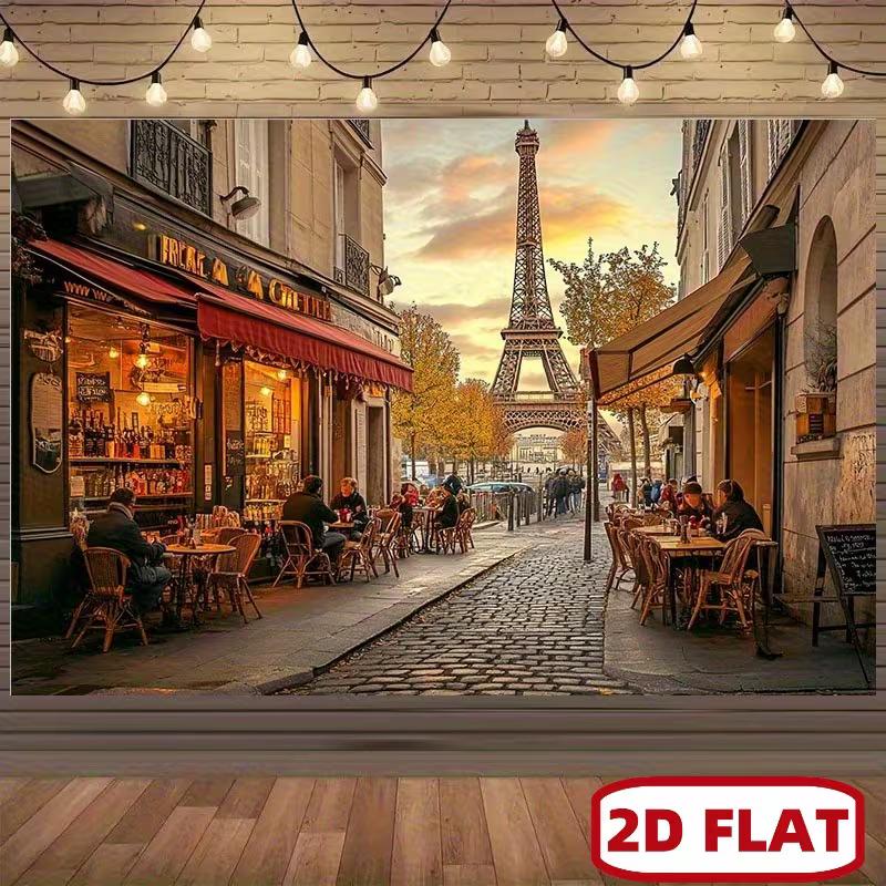 Paris Street Cafe Tapestry, Eiffel Tower Background Cloth, Home Decor