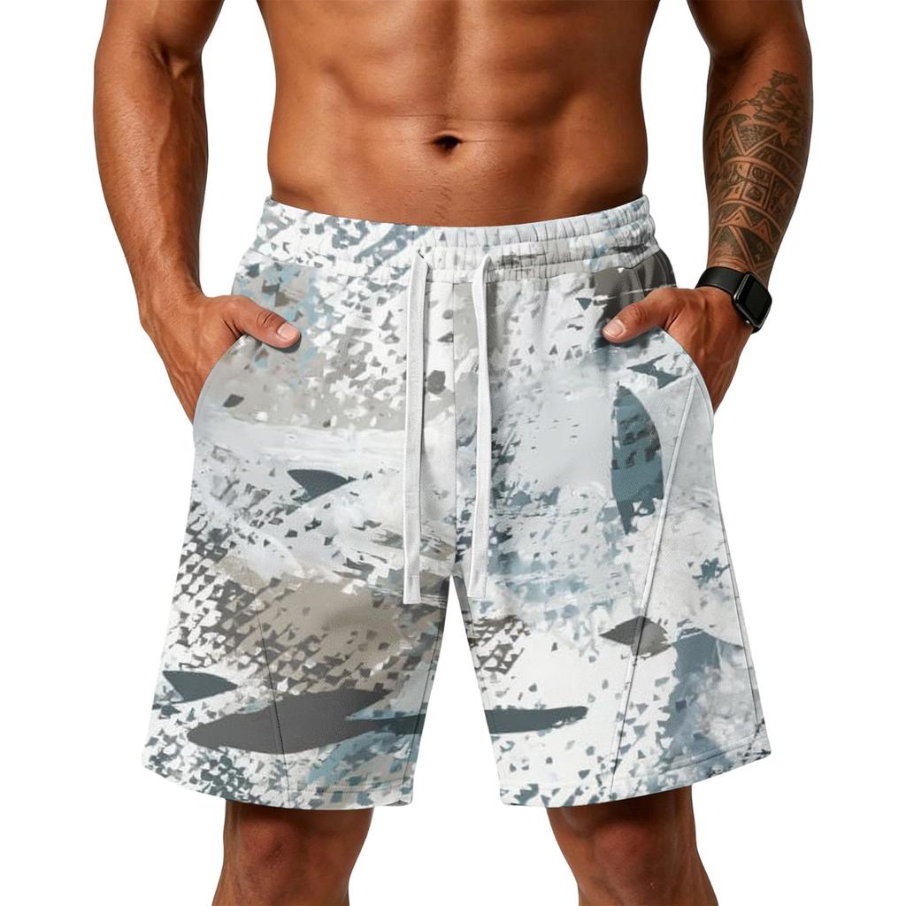 Herren lockere Camouflage-Print Sport Trainings Gym Strandshorts mit Taschen Elastischer Bund und Kordelzug für Outdoor-Aktivitäten