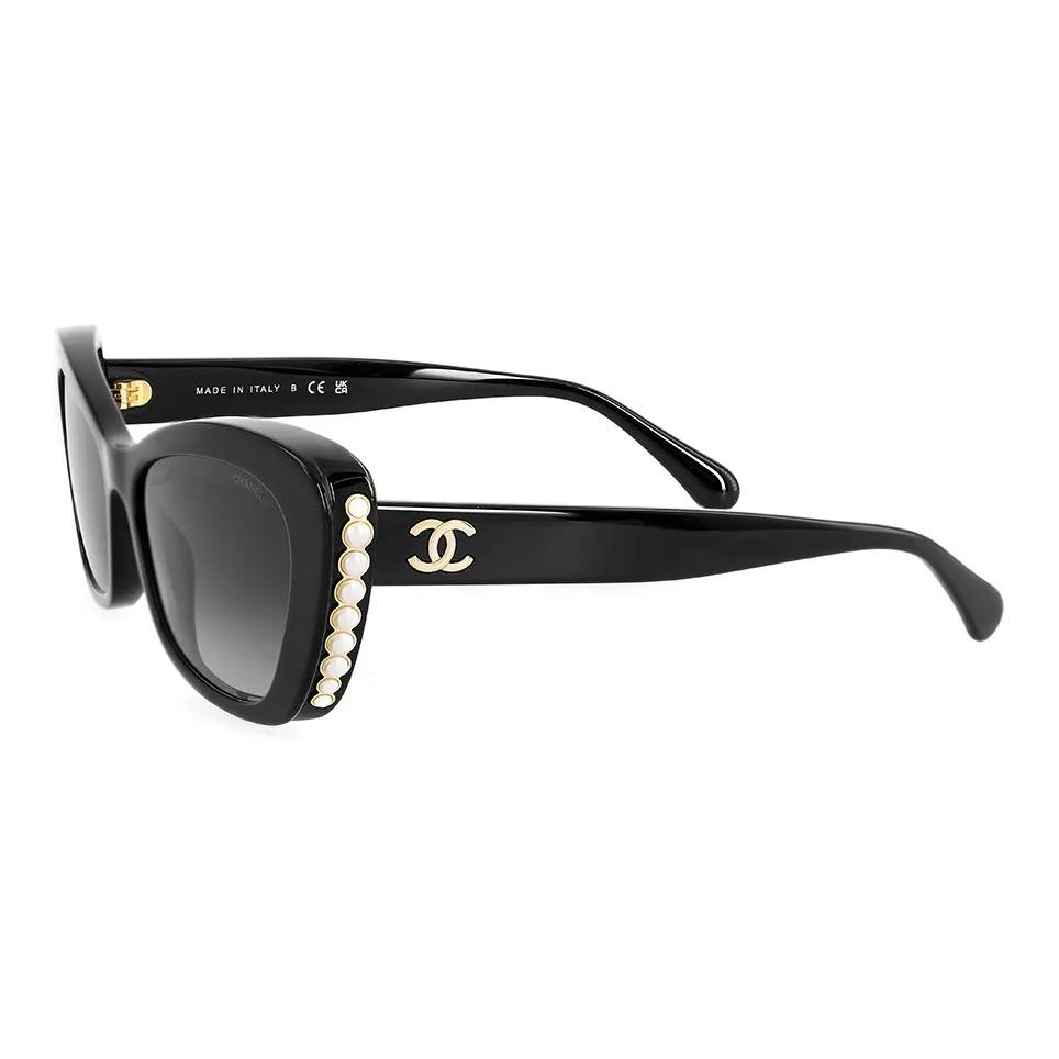 CHANEL Cat Eye Sunglasses for Women with Black Frame and Logo-Adorned Temple Tips cm