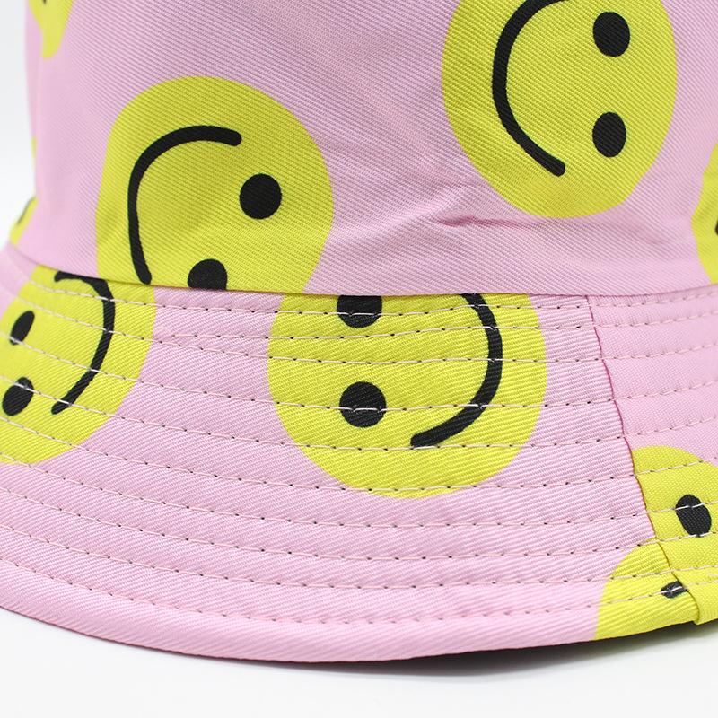 Smiley Face Double-Sided Wearing Bucket Hat Men And Women Street Trend Basin Hat Travel Sunscreen Couple Hat Tide