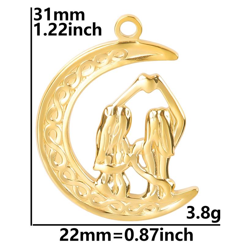 Vintage Metal Filigree Moon Pendants For Jewelry Making Supplies Connectors Accessories Stainless Steel Charm Bulk Luna Material