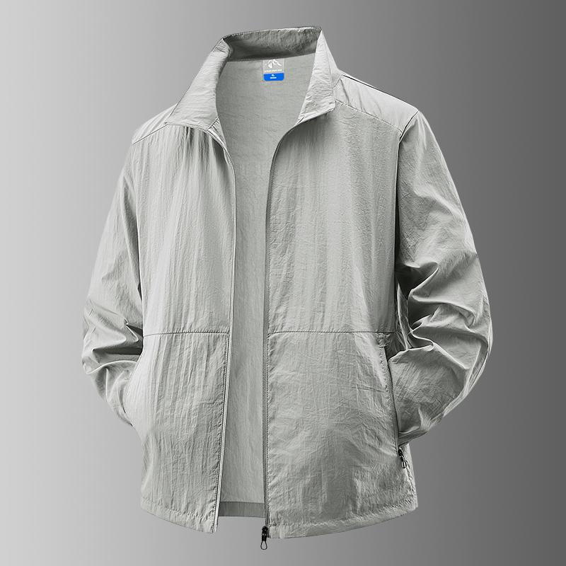 

Men Stand Collar Full Zip Jacket Lightweight Casual Outdoor Windbreaker M светло-серый