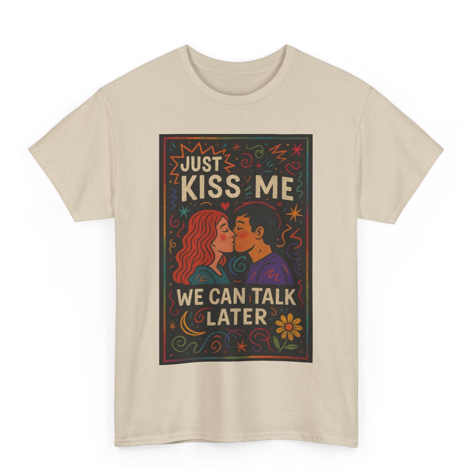 Just Kiss Me T-Shirt: Flirty Retro Graphic Tee, Romantic Statement S