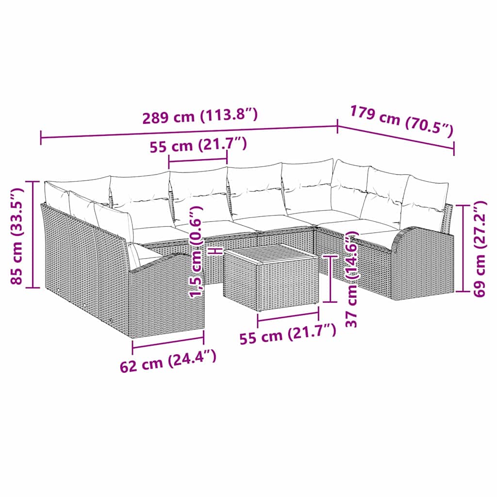 Garden Sofa Set with Cushions 10 pcs Black Poly Rattan