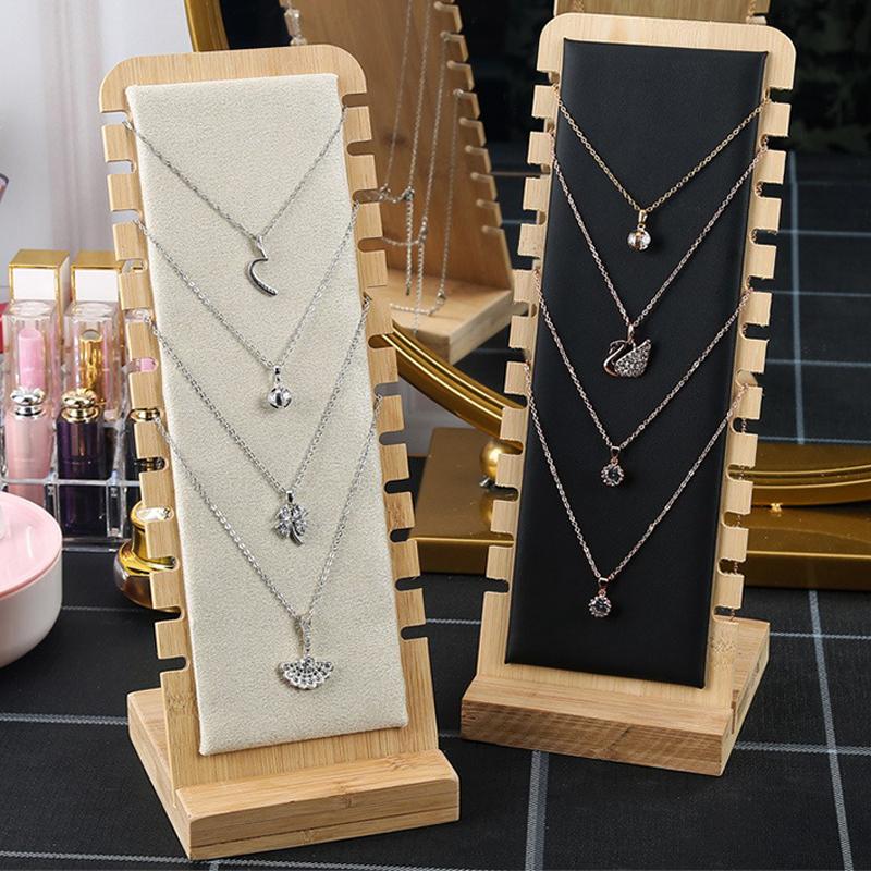 1 ks vertikální stojan na šperky a náhrdelníky z bambusu, vhodný pro prodejní prezentaci šperků a rodinné vystavení náhrdelníků