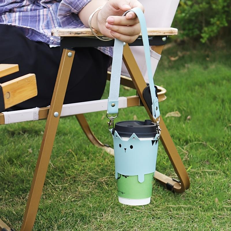 Support de Tasse en Cuir PU Design Chat Mignon pour Amoureux des Chats Porte-Tasses Portables Manchon pour Café Thé Lait Couvercle de Bouteille Porté à la Main en Extérieur