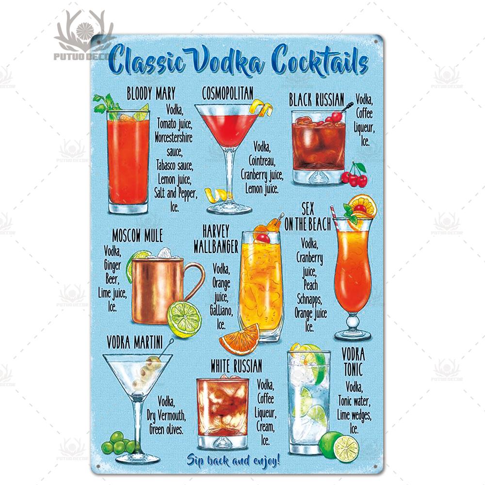 Putuo Decor Tin Signs Plaque Metal Vintage Cocktail Metal Sign Wall Decor for Man Cave Bar Club Iron Painting Decorative Plate
