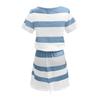 Women’s Short Sleeve V Neck Striped Mini Dress with Drawstring Waist and Front Pockets Casual Loose Fit Summer Dress