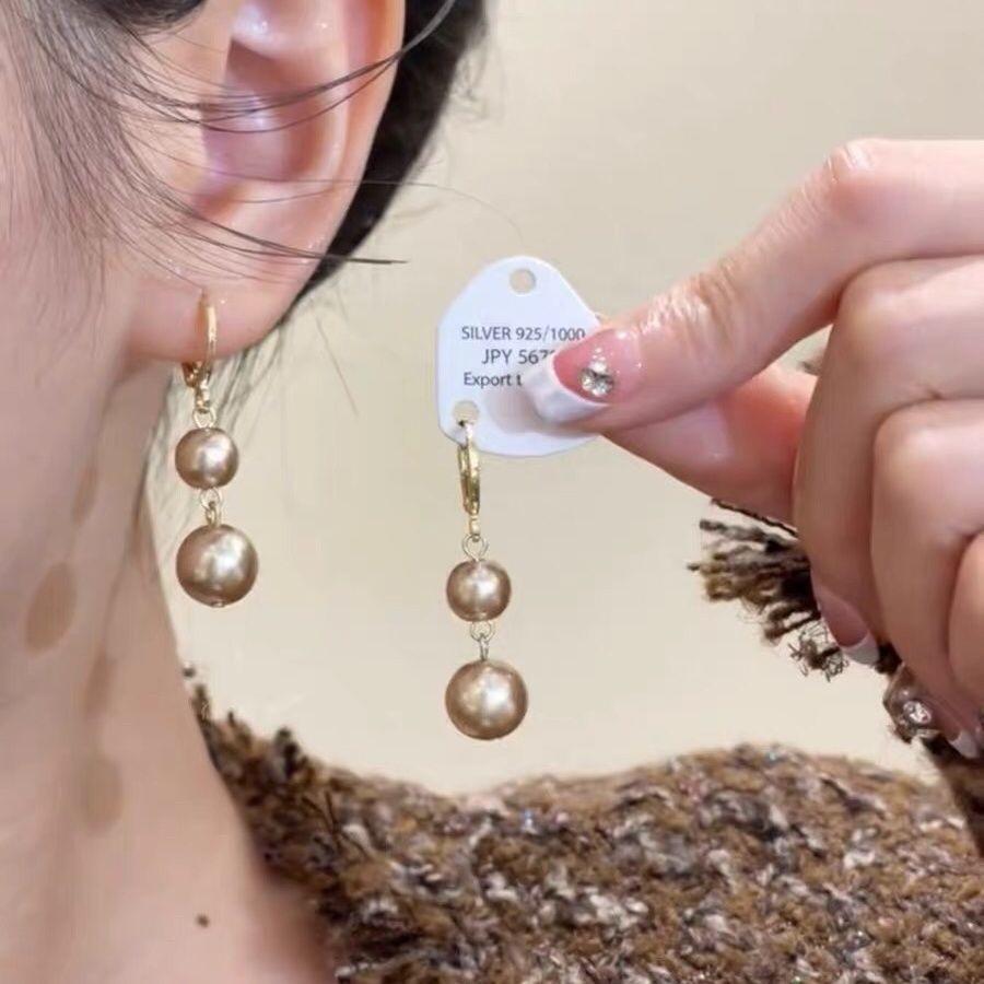 Elegant Champagne Pearl Dangle Earrings - French High-End Luxury, Celebrity-Inspired Versatile Accessory