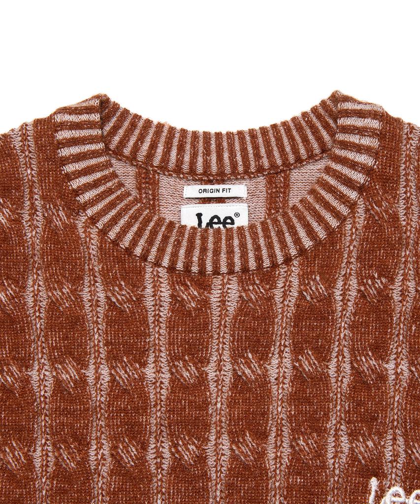 LEE Round Neck Two-Tone Cable Knit Brown