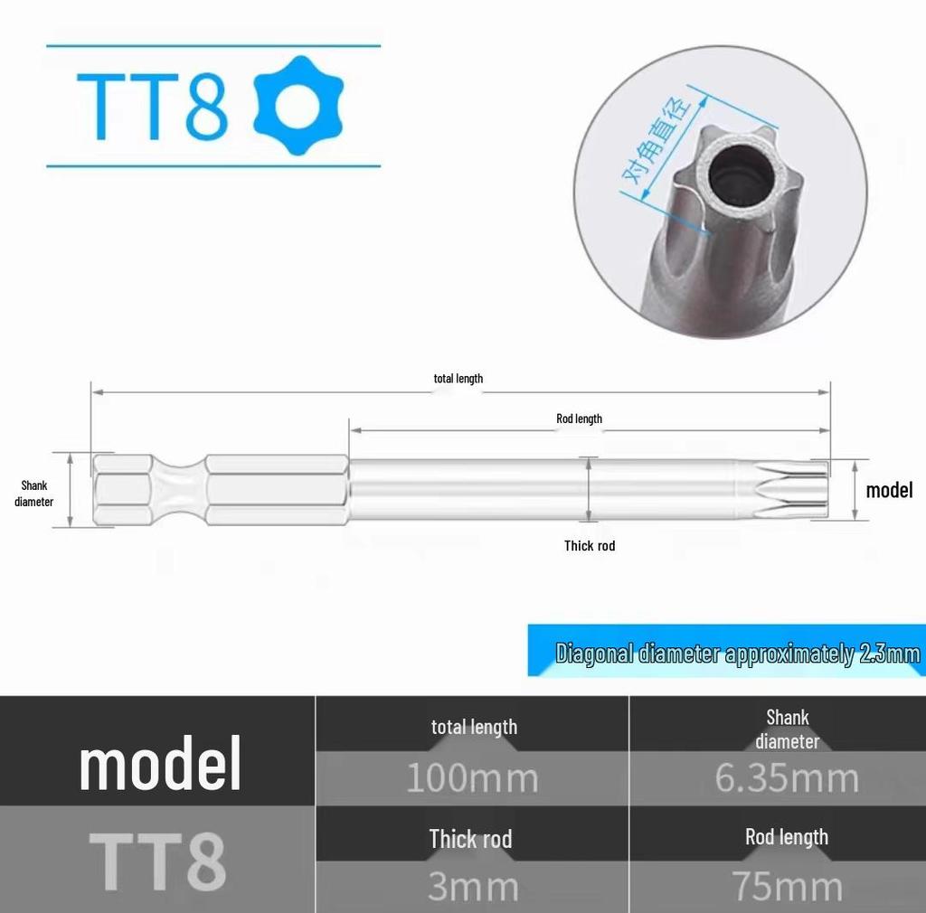Plum Blossom Magnetic Hex, Phillips & Star Head Screwdriver Bits (T5-T25)