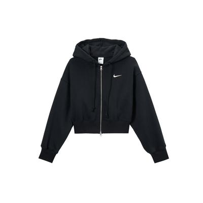 Lockere Kurze Kapuzen-Reißverschluss Langarmjacke Damenjacken Schwarz HJ0941-010