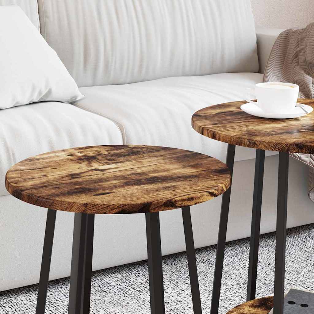 Side Table Set with Shelf 2 pcs Smoked Oak and Black Brown