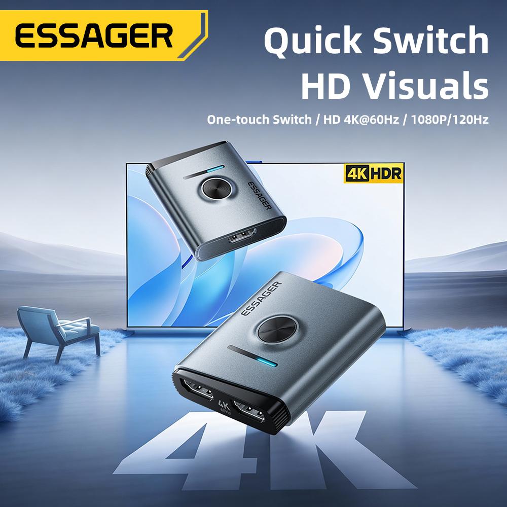 Essager 4K@60Hz HDMI Switcher - Bi-Directional 2 in 1 Out / 1 in 2 Out HDMI Splitter, HD Adapter for PC, PS5, Xbox, TV Box, Monitor & Projecto
