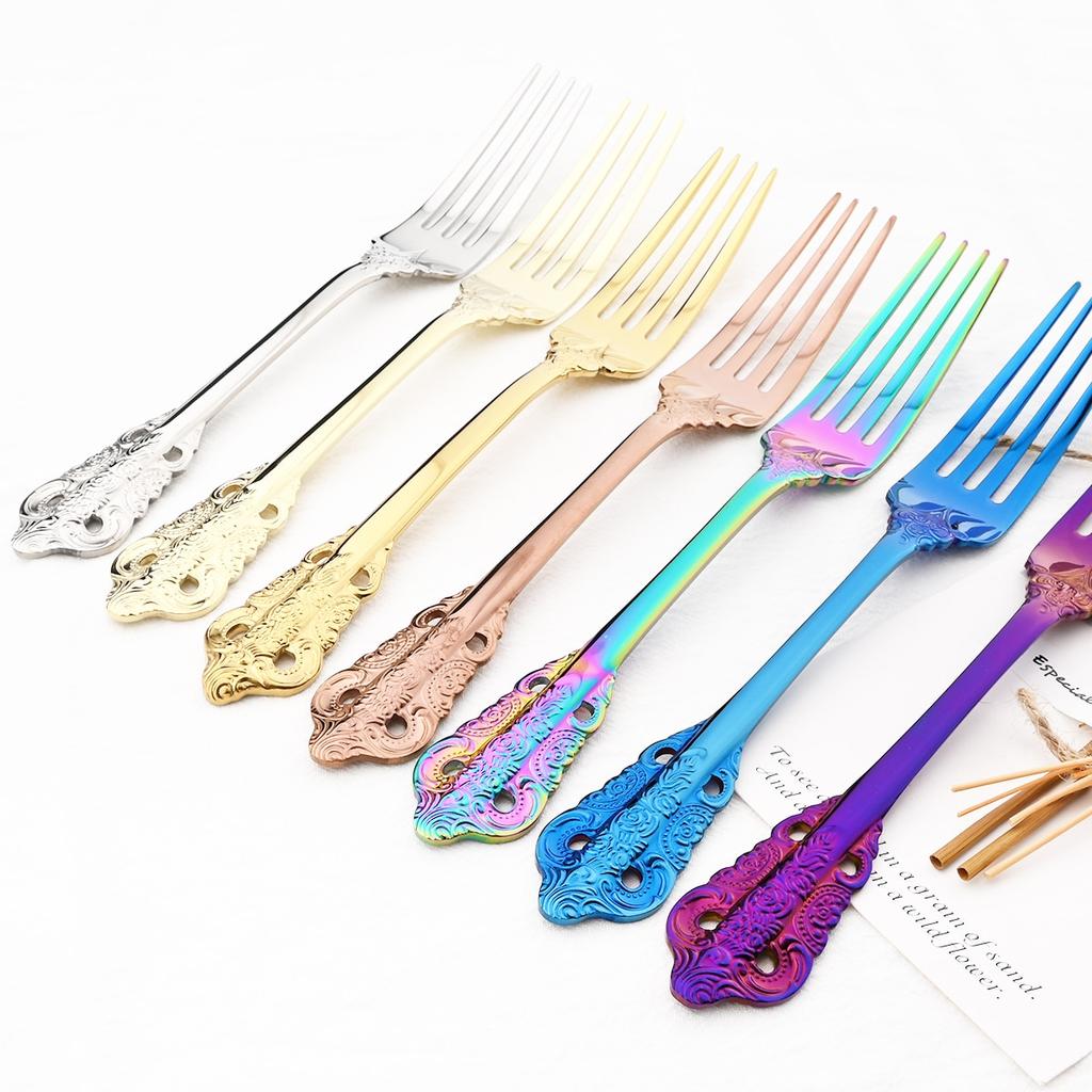 4Pcs Colorful Dinner Fork Stainless Steel Dinnerware Cake Fork Cutlery Fruit Salad Fork Dessert Fork Flatware Set