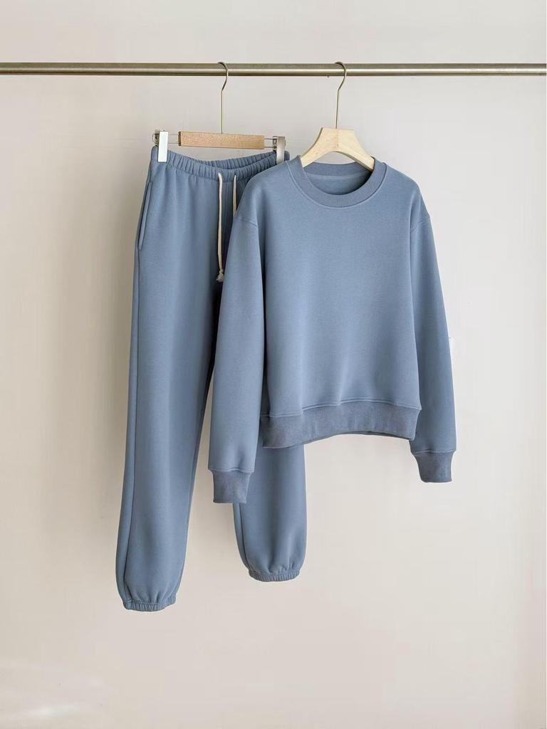Women's Fleece-Lined Casual Sweatshirt Set: High-End 25, Autumn/Winter, Warm Thickened Sweatpants, Pure Cotton