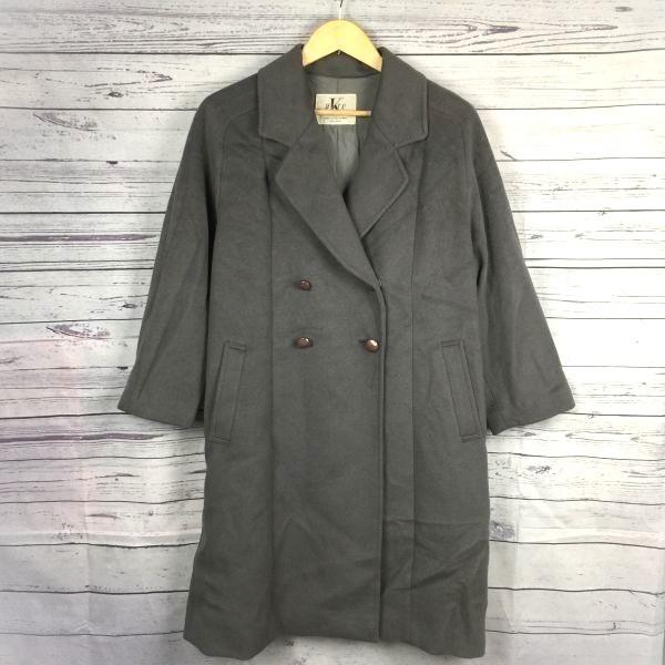

Japan Kusto Cashmere 100% P Coat Outer Women M Dark Gray Cupra Lining Double Button Long