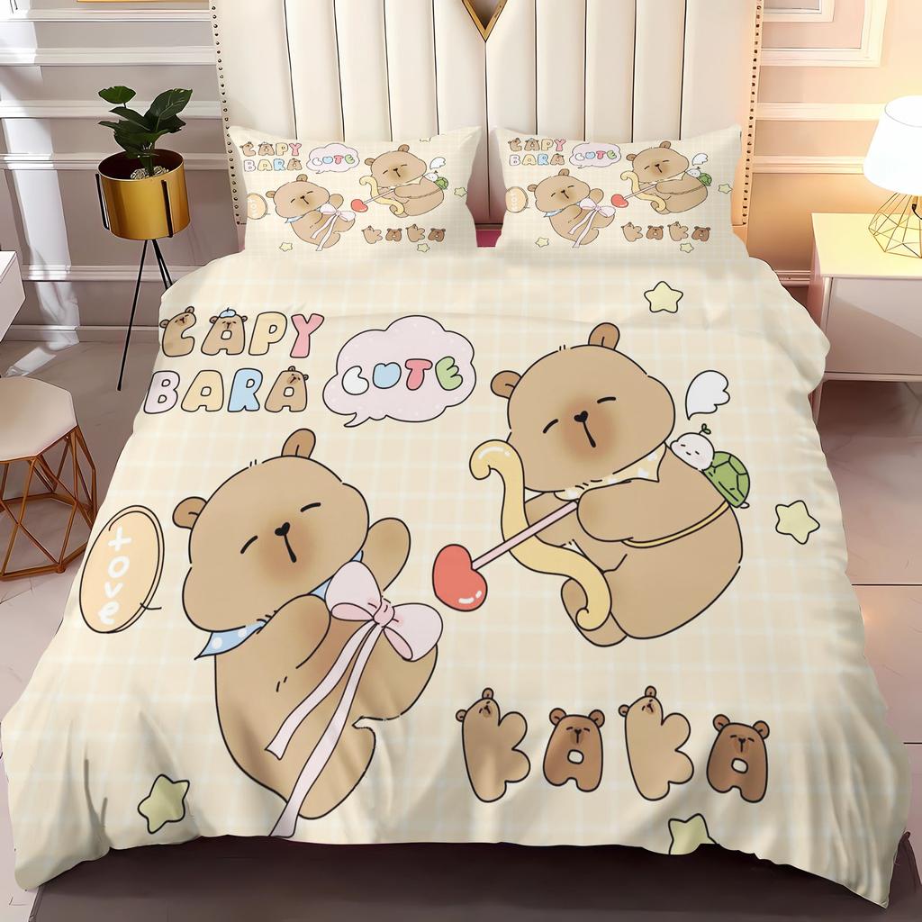 CapybaraAnime Home Bedroom Comforte Nordic polyester material suitable for children and adults 3-piece set
