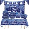 Diamentowy Niebieski Urodzinowy Jednorazowy Zastawa Stołowa Korona Happy Birthday Talerz Serwetka Dorosły 30 40 50 Happy Birthday Dekoracja na Przyjęcie Urodzinowe