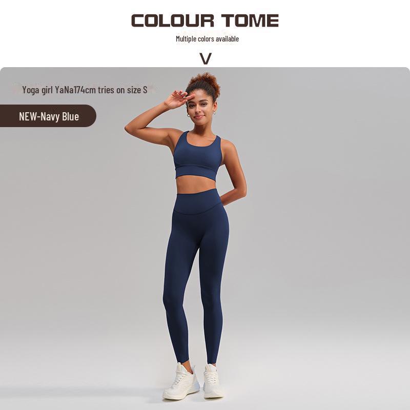 Traje de Yoga Europeo Americano de Espalda Cruzada: Sujetador Deportivo Adelgazante y Pantalones de Fitness con Bolsillo Sin Marcas