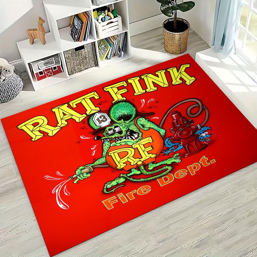3D Rebellious RAT FINK Auto's Bord Cartoon Vloerkleed voor Slaapkamer Woonkamer Bank Huis Deurmat Decoratie, Groot Kinder Speel Antislip Vloermat
