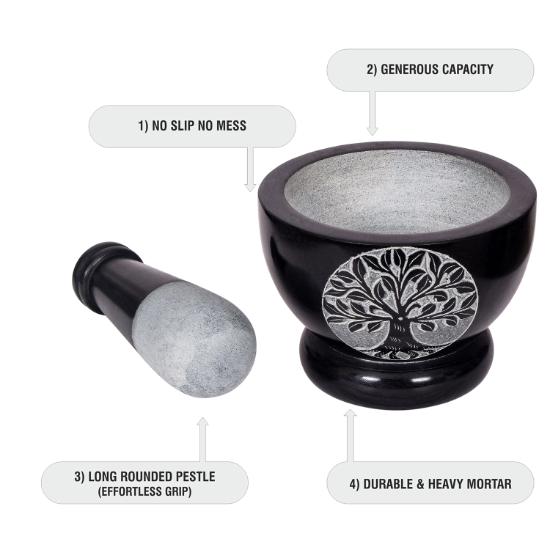 Divit Shilp Mortar and Pestle, Natural Stone Grinder for Spices, Pastes, Herbs, Seasoning etc. (Tree of Life)