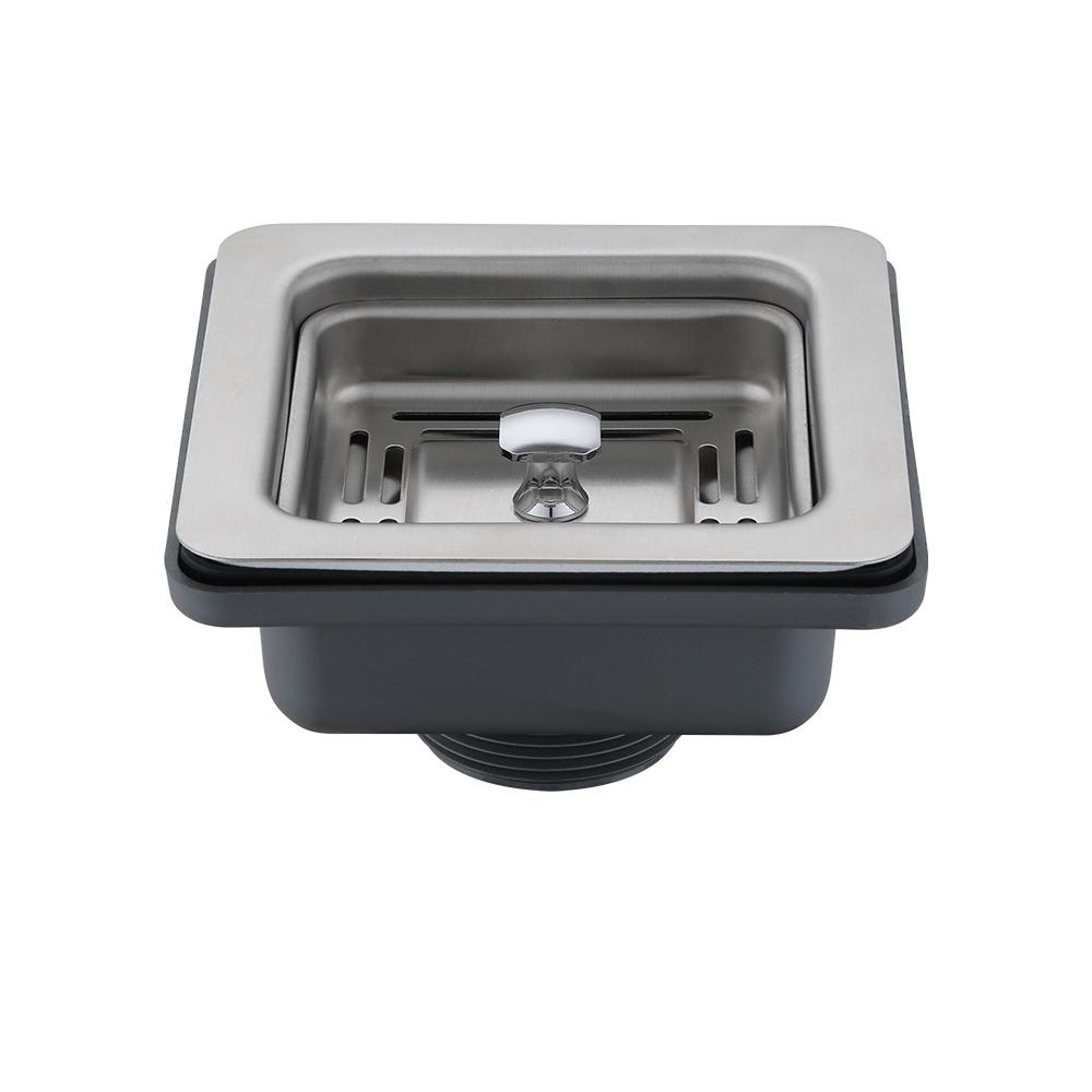 מסננת כיור ריבועית מנירוסטה 304 לסלסלת פרחים: כיור יחיד/כפול אטום לריחות עם צינור ניקוז לירקות ושטיפת כלים