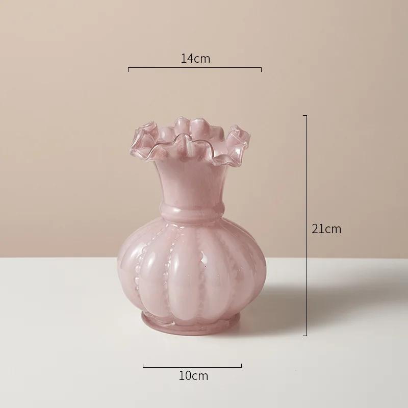Cream Style Medieval Vase High Grade Glass Light Luxury Flower Arranger French Decorative Ornament  Style Terrarium pumpkin vase
