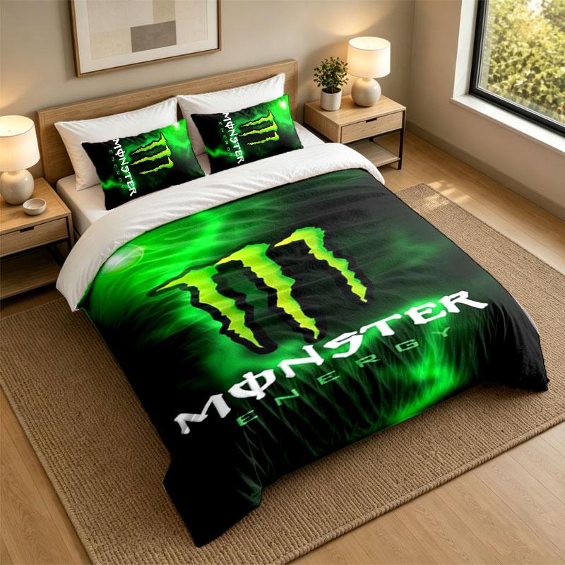3Pcs Bedding SetMonster Energy Soft Bed Sheet and Two Pillowcases Home Bedroom Decor