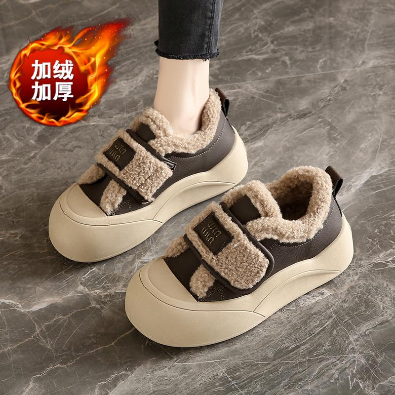 Platform Cotton Shoes Winter New Velcro Velvet Pregnant Women Casual Sports Shoes Warm Fluffy Shoes