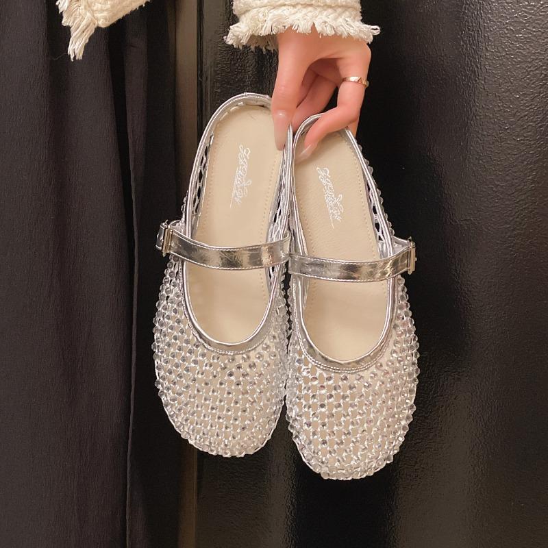 Fashion Cover Toe Flat Shoes Female Woman's Slippers Slides Jelly Flip Flops 2025 Soft Glitter Spring Crystal Shoes Slippers Flat Sliper