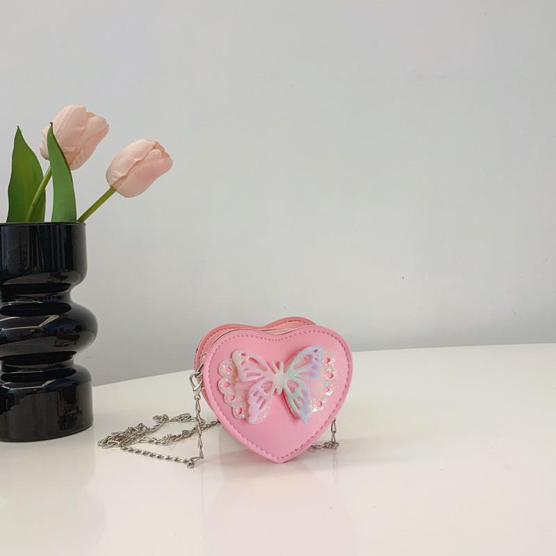 Butterfly Out Hollow Decoration Heartshaped Leather Children Shoulder Bag