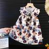 Girls Summer Dress 2 New Flying Sleeve Vest Skirt Girls Baby Chiffon Children's Floral Dress Children's Skirt