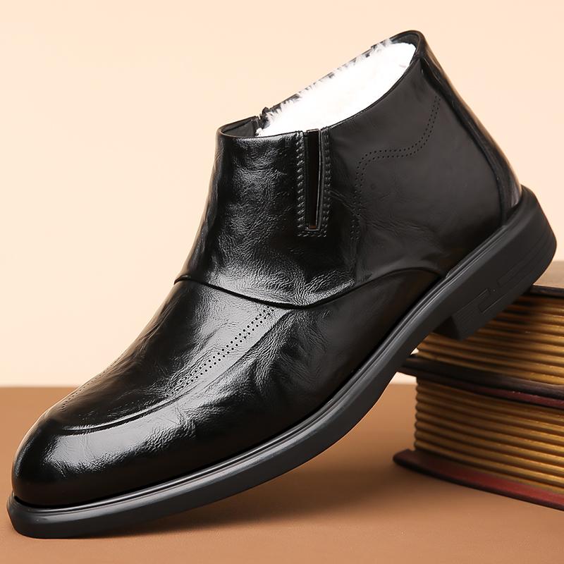 Classic Brand Men's Leather Casual Shoes Pointed High-end Office Business Shoes Fashionable Winter High Top Men's Ankle Boots