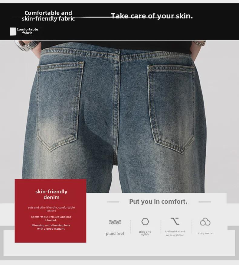 LKTM Pánské roztrhané džíny: Letní nový styl, retro praný, americký trend, rovný střih.