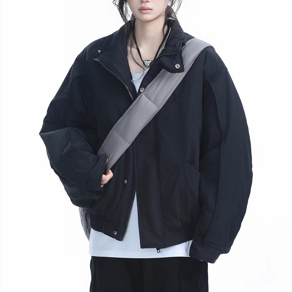 Unisex American Retro Quilted Bomber Jacket: Thick Stand Collar Autumn Winter Baseball Coat