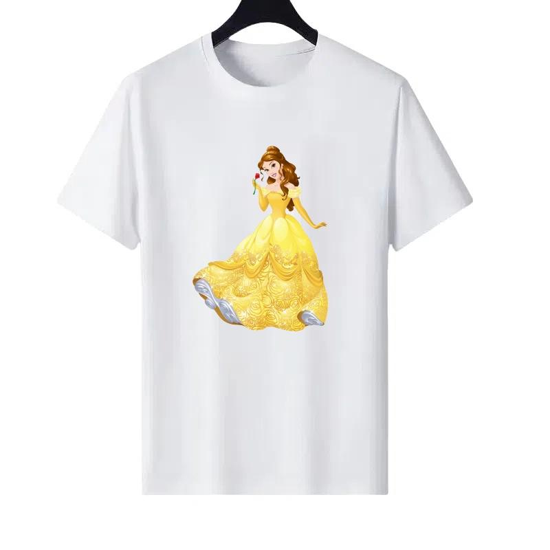 

Disney Beauty And The Beast Pattern Woman Fashion Parent-child Clothing Cartoon Children s Short Sleeves T-Shirt Blouses 120